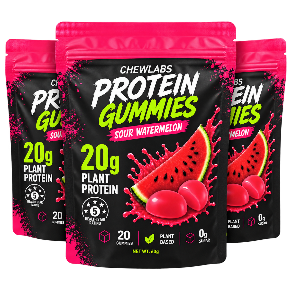 CHEWLABS Sour Watermelon Protein Gummies – 3 Bags