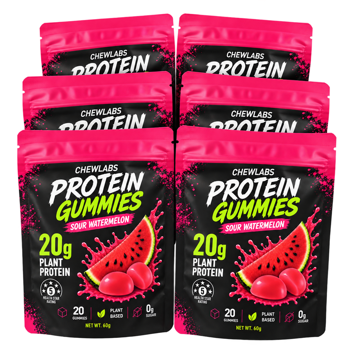 CHEWLABS Sour Watermelon Protein Gummies – 6 Bags