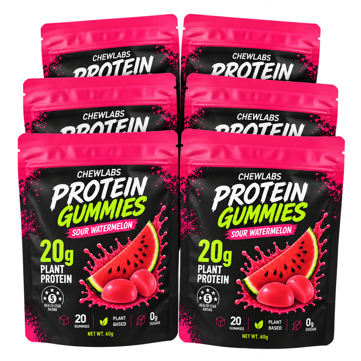 CHEWLABS Sour Watermelon Protein Gummies – 6 Bags